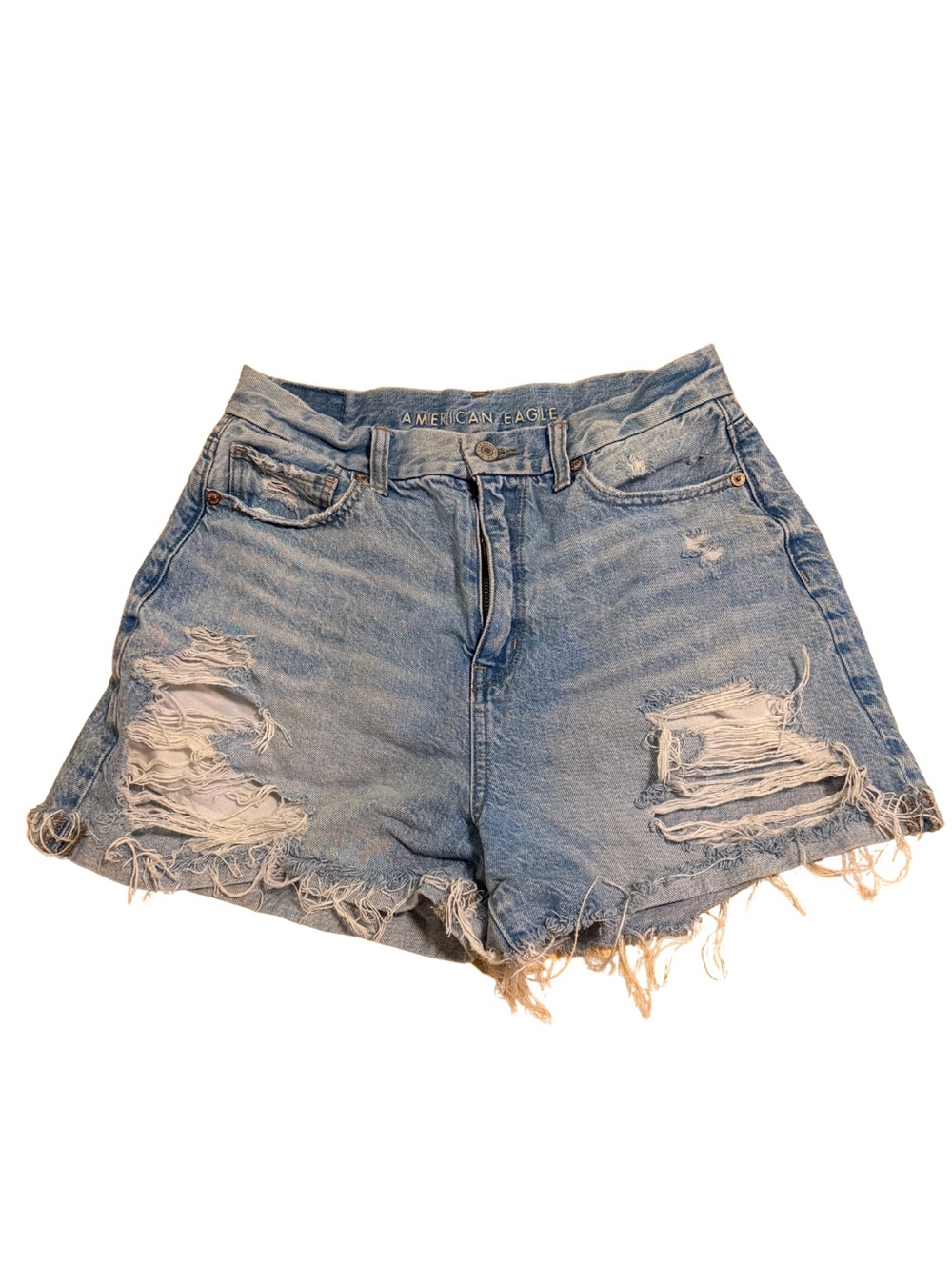 American Eagle Outfitters Women's Light Blue Distressed Denim Shorts